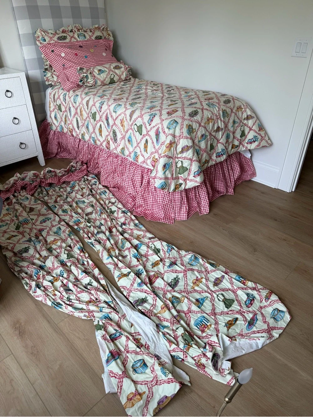 Vintage Twin size custom made bedding and curtains